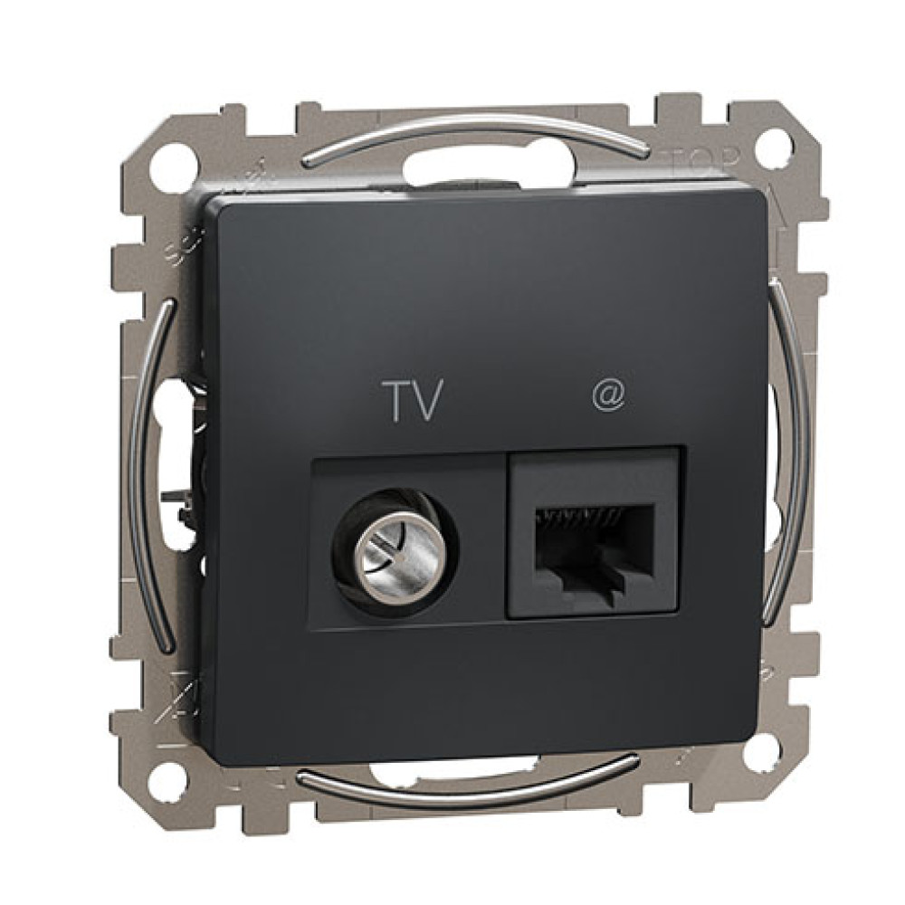 Розетка комп'ютерна UTP Cat6 + TV Schneider Electric Sedna Design Чорний SDD114469T